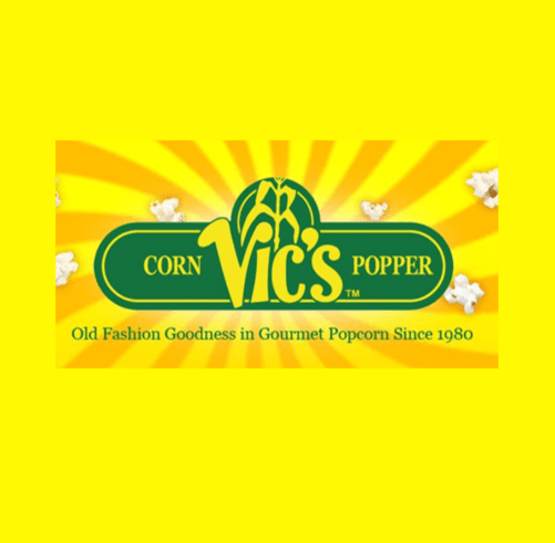 Sarpy County branding, SEO, digital marketing agency Wandering Eye portfolio piece displays an image containing the Vic's Popcorn logo.